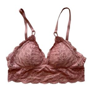 Aerie Dusty Coral Rose Lace Triangle Bralette XS